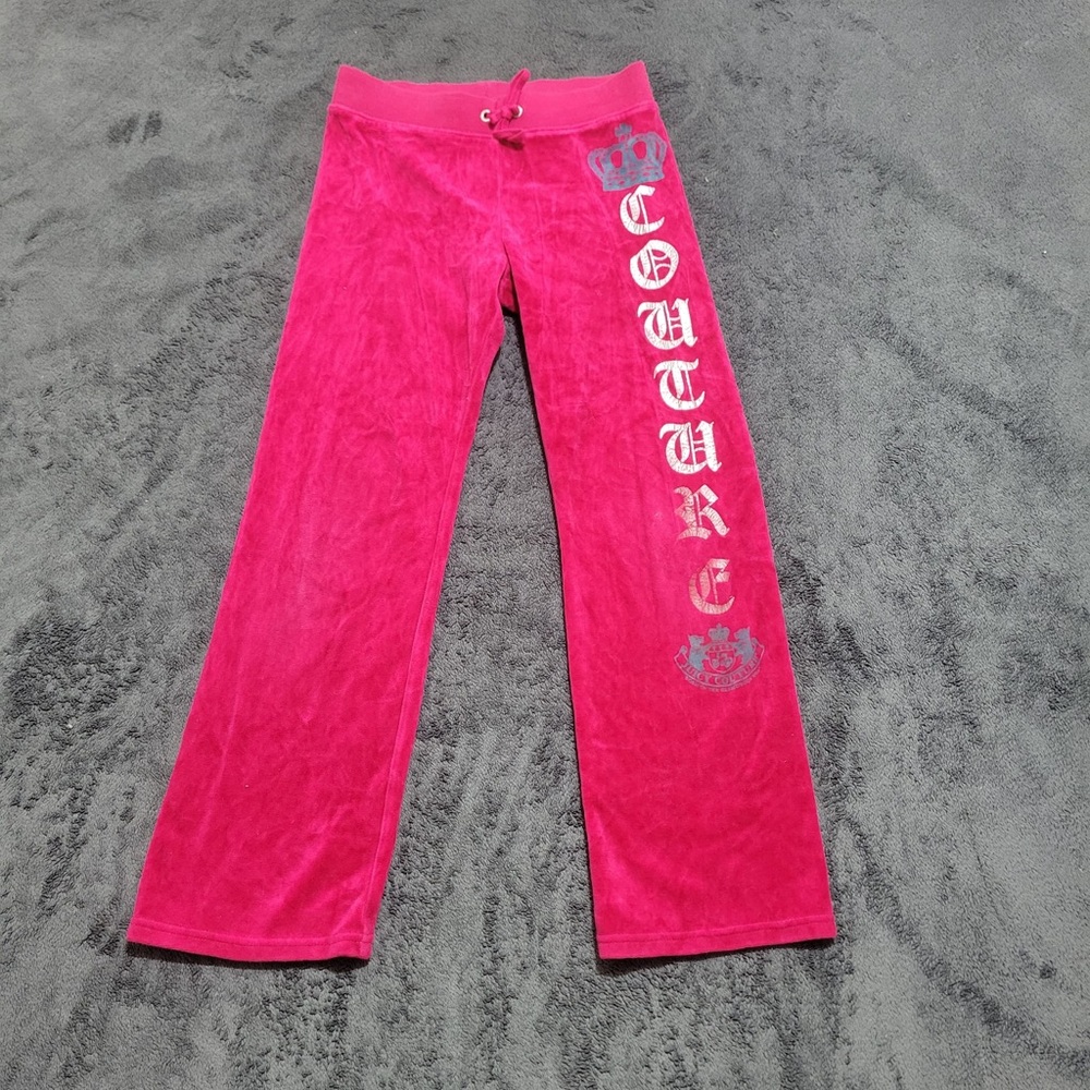 Juicy Couture Girls' Hot Pink Velour Track Pants with Elastic Waist